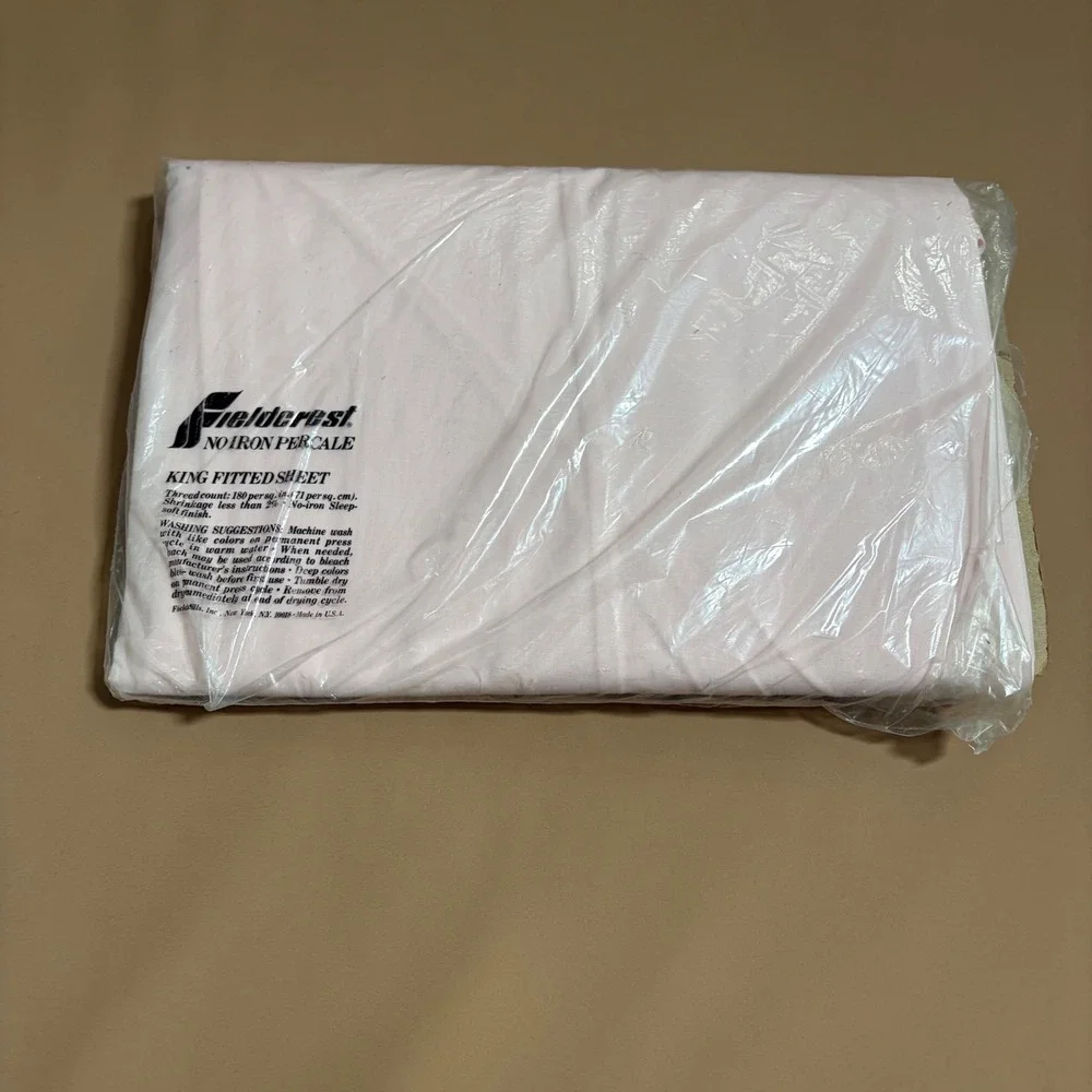Fieldcrest King Fitted Sheet Pink No Iron Percale 180TC Made in USA Vintage